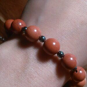 Red Jasper and Hematite Rhodium over Stainless Steel Beaded Bracelet